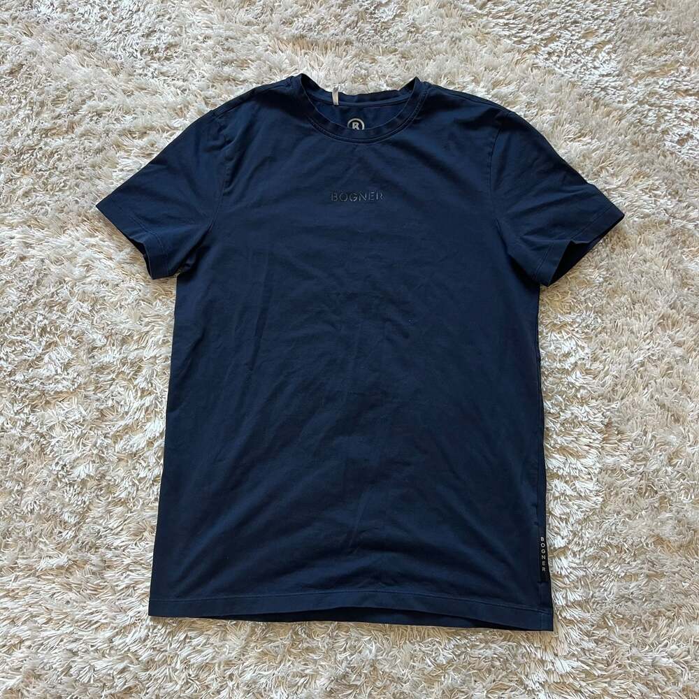 Bogner Dark Navy Blue Cotton Elastane Crew Neck Short Sleeve Designer T-Shirt